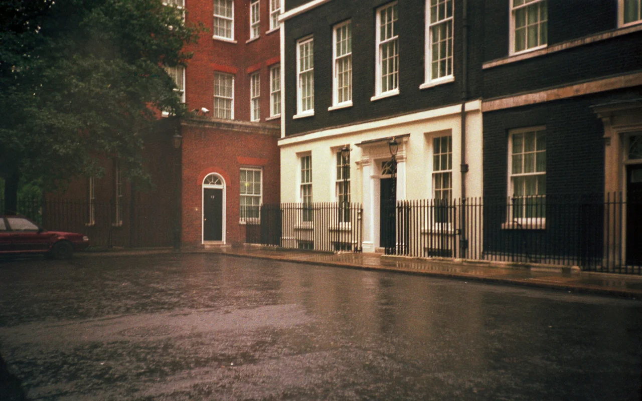Street sign of Downing Street in City of Westminster, London.