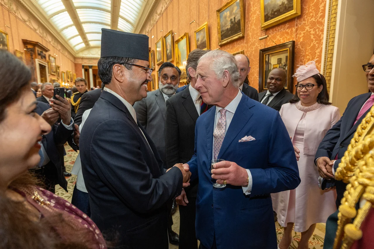 LONDON- UK- 5th May 2023. HM King Charles III accompanied by other members of the royal family hosts a reception at Buckingham Palace for the Heads of State and other visiting dignitaries who are due to attend tomorrows Coronation.
Photo by Ian Jones.