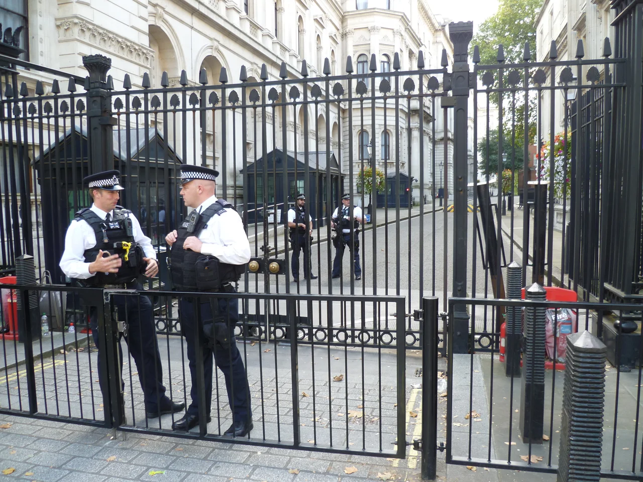 Street sign of Downing Street in City of Westminster, London.