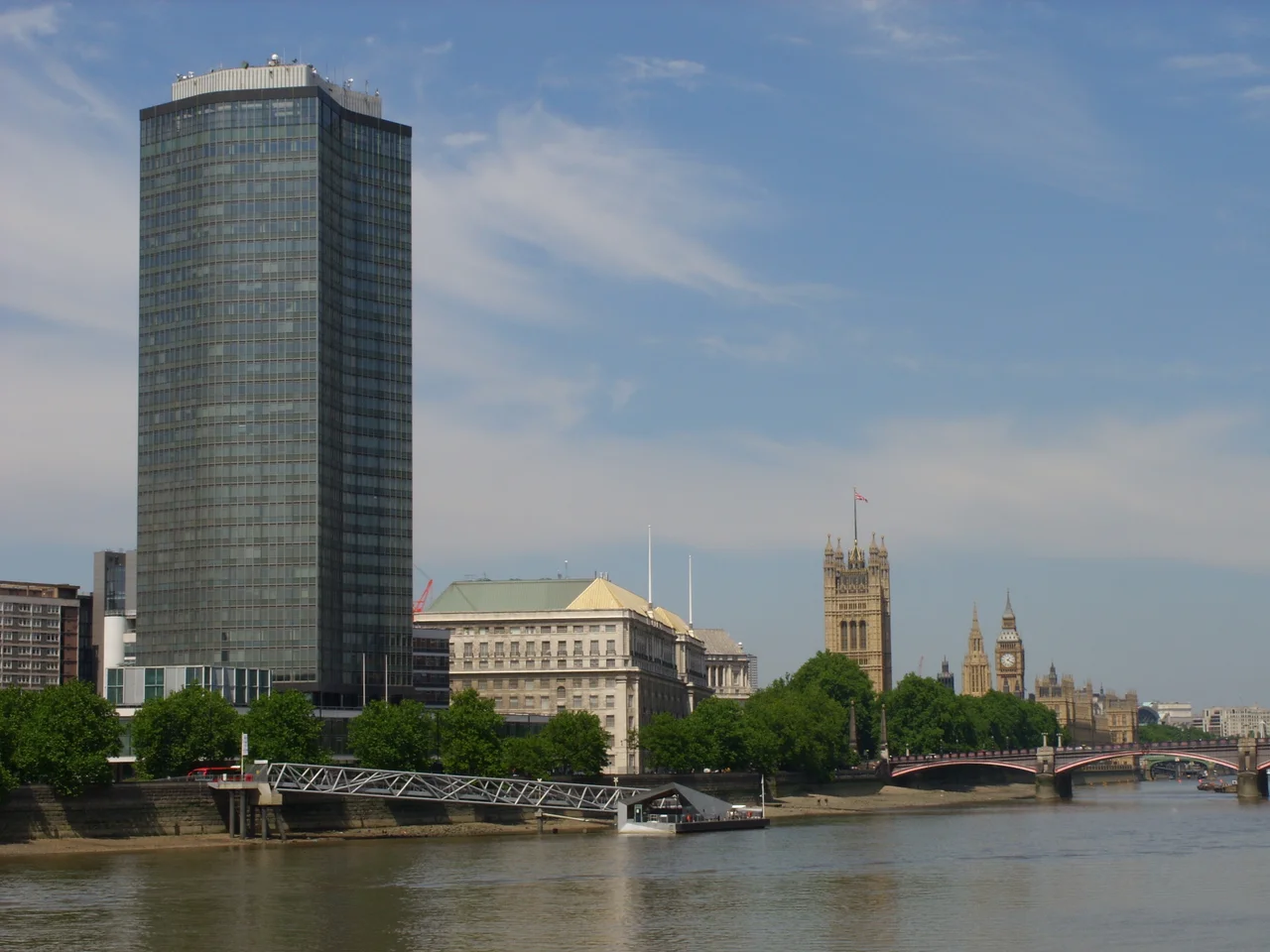 Millbank Tower, London, with Thames House & Parliament in the background