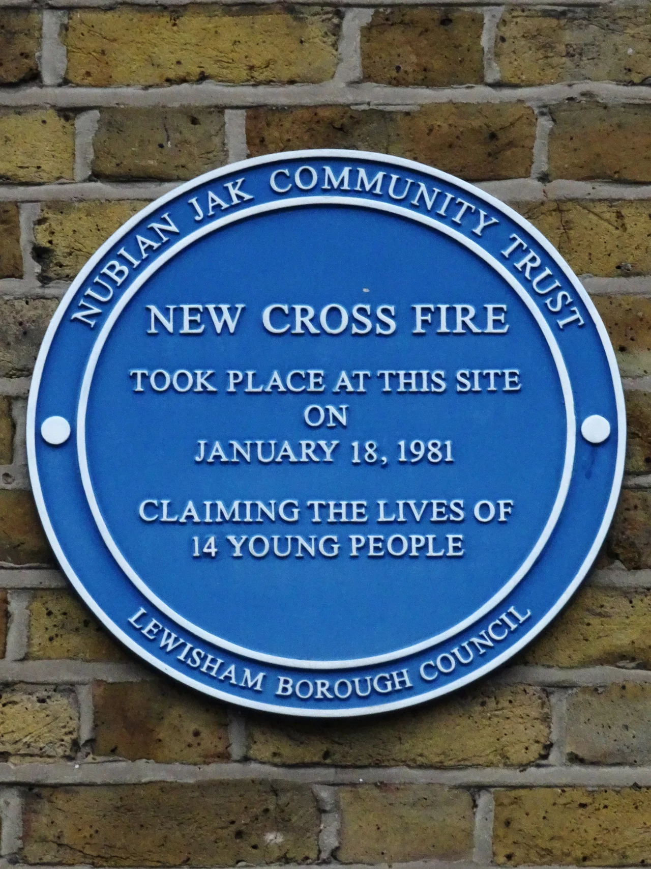 Blue plaque erected by Nubian Jak Community Trust at 439 New Cross Road, London SE14 6TA