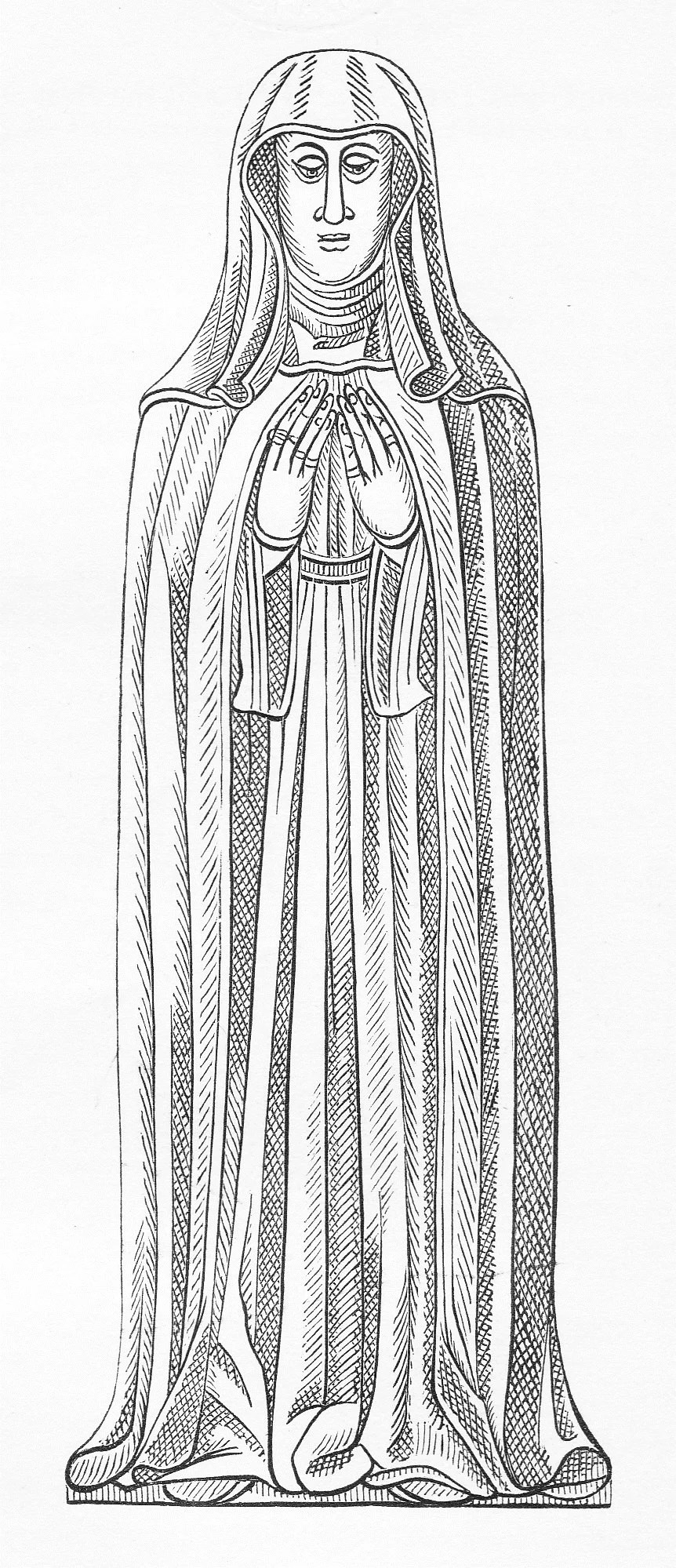 Drawing of Sepulchral brass of Agnes Jordan, last pre-reformation Abbess of Syon Monastery, Isleworth, at her burial place in Denham, Bucks. 16th c., decade of death obliterated from monument:
"Of your charity pray for the sowle of Dame Agnes Jordan, sometyme abbesse of the monasterye of Syon, which departed this lyfe the 29 of Januarye in the year of our Lord 15.. on whose soule Jesu have mercye Amen".
