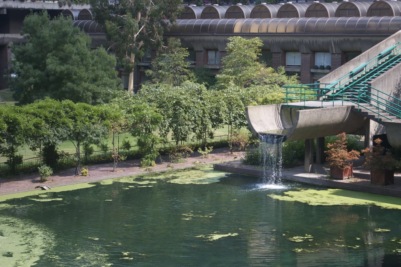 The central fountains and water features of the Barbican Estate.