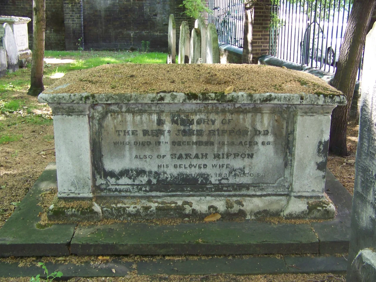 Grave of John Rippon in Bunhill Fields, London.