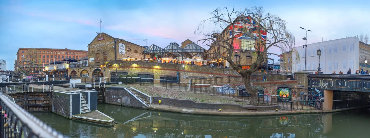Camden Lock panorama at sunset by Viktor Forgacs