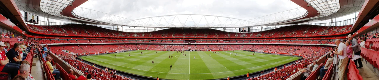 Panoramic of the interior of the w:Emirates Stadium from the East stand at Club Level. 12 images stitched with Hugin.