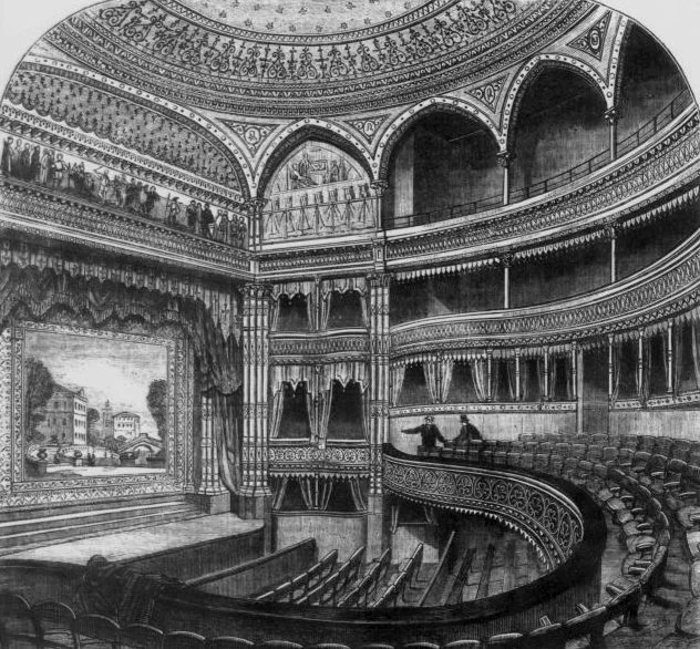 Interior of the Gaiety Theatre, London, 1869, scanned from "The Gaiety Theatre, Strand", London Journal, 6 February 1869, p. 87