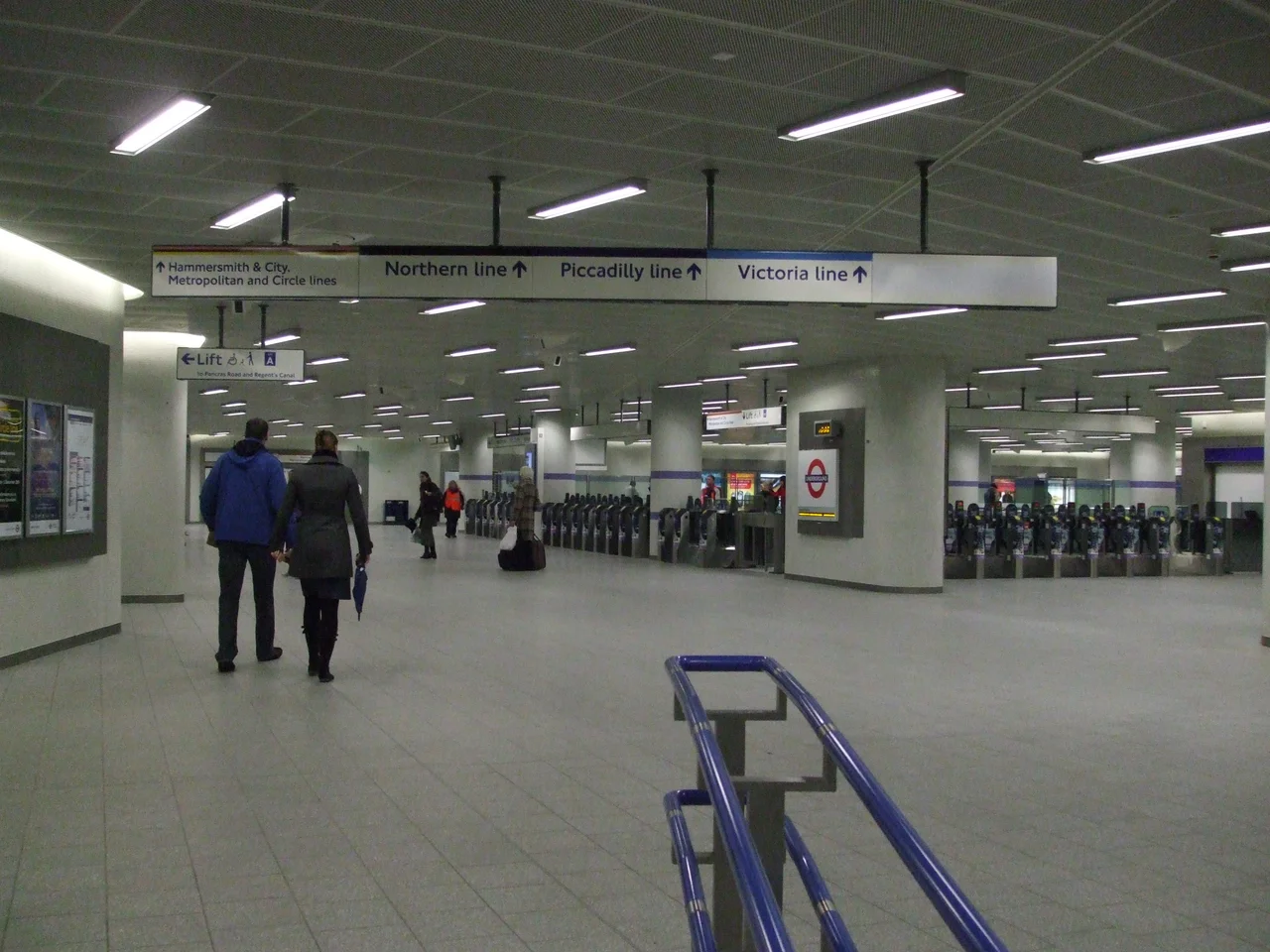 King's Cross St. Pancras tube station new northern ticket hall soon after opening in November 2009. This view on approach from St Pancras International station.