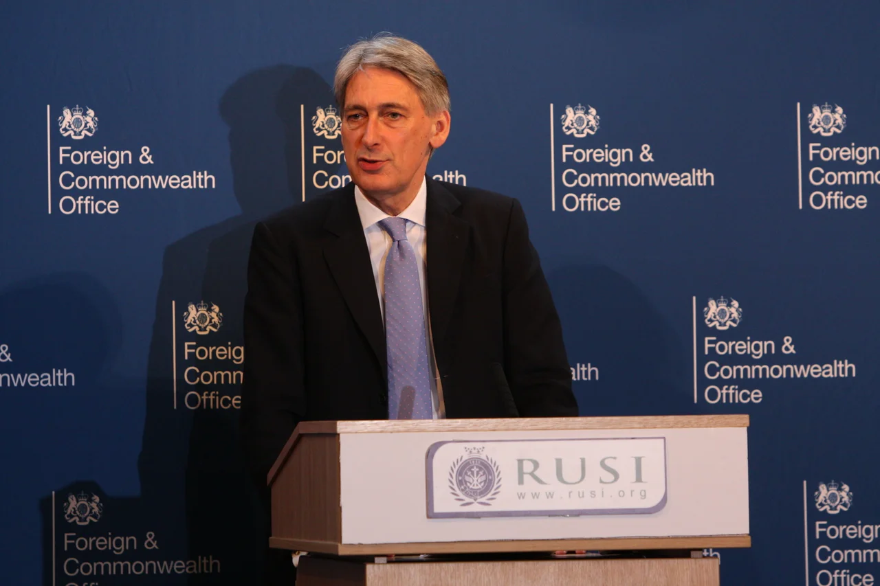 Foreign Secretary Philip Hammond speaking at the Royal United Services Institute (RUSI) in London, 10 March 2015.