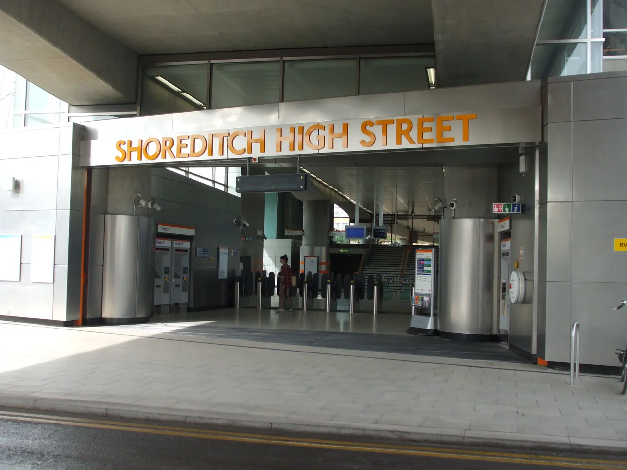 Shoreditch High Street station entrance close-up, a day after opening in April 2010
