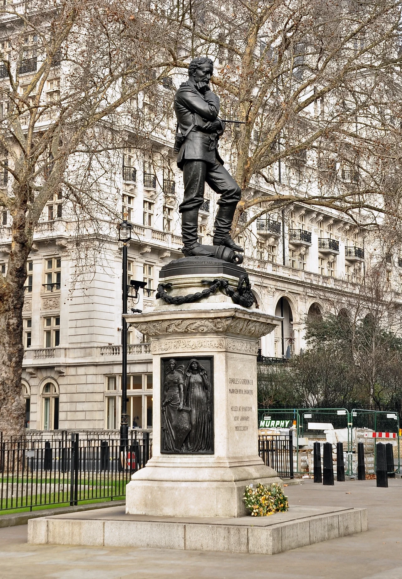 The memorial to General Gordon on the Victoria Embankment, East of the Ministry of Defence