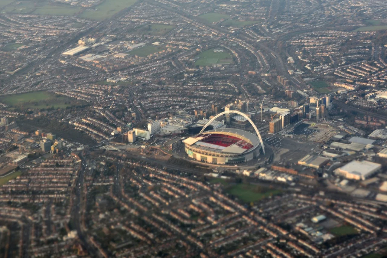 Aerial photograph of Wembley, London in December 2016.