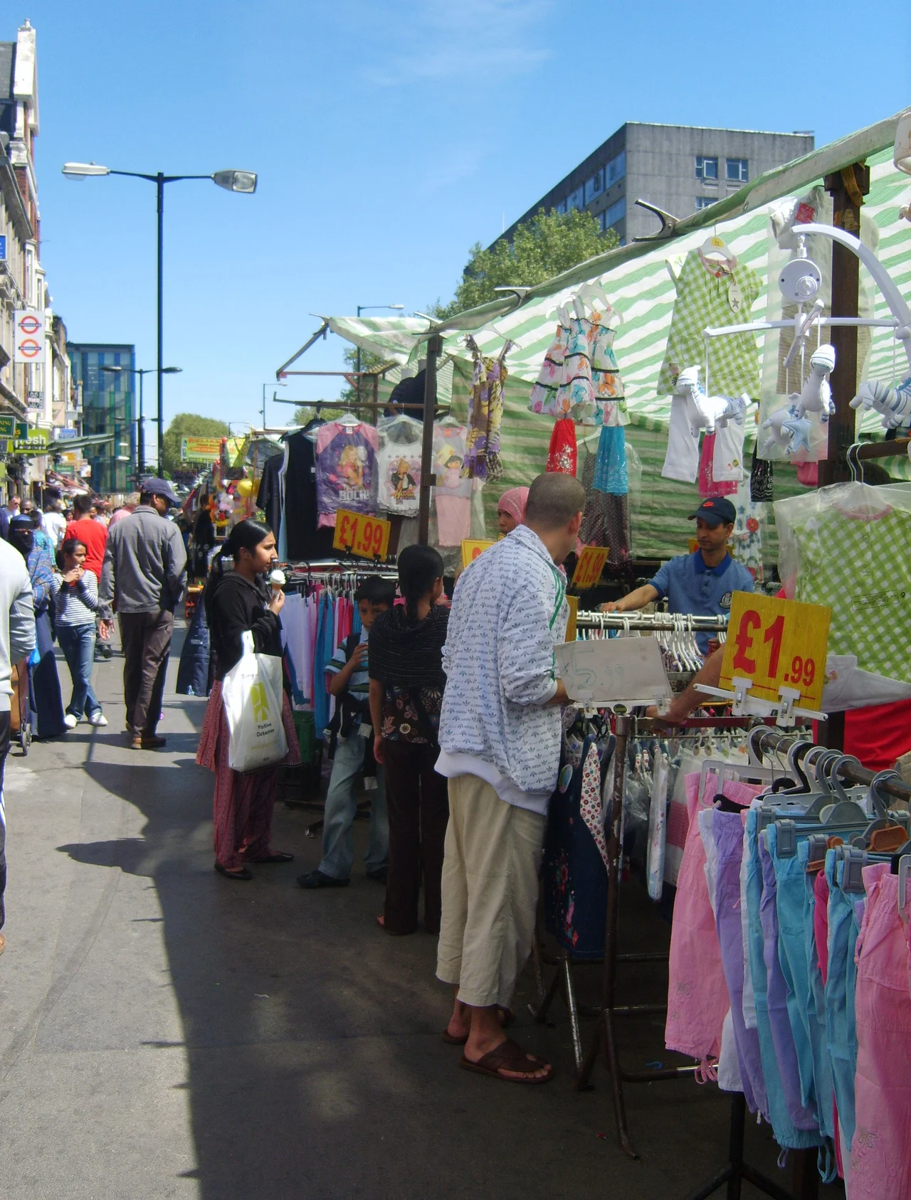Whitechapel Market on Whitechapel Road, London, E1, near the entrance to Whitechapel tube station.
