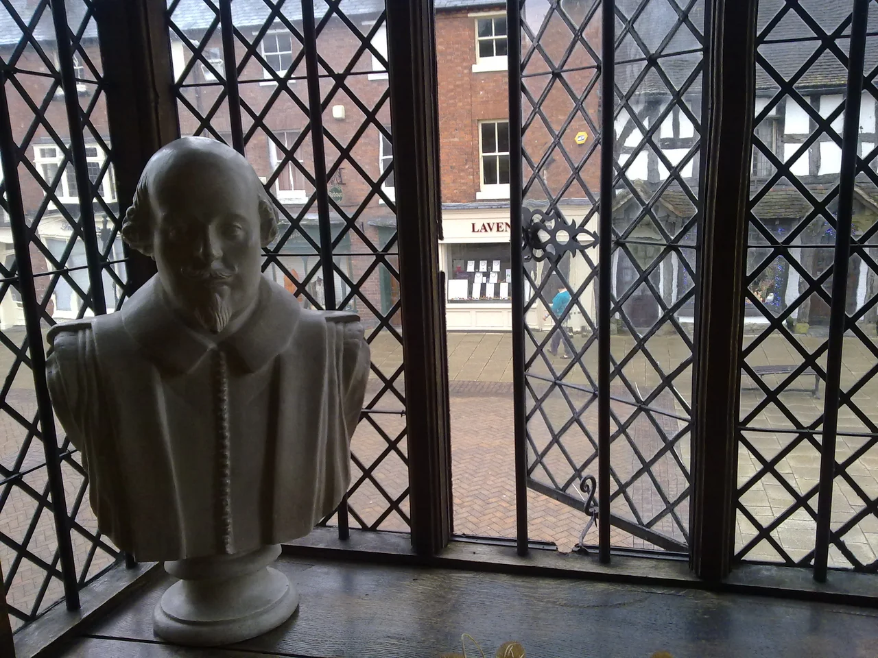 The view towards Henley Street from the upper floor of William Shakespeare's birthplace in Stratford Upon Avon.
