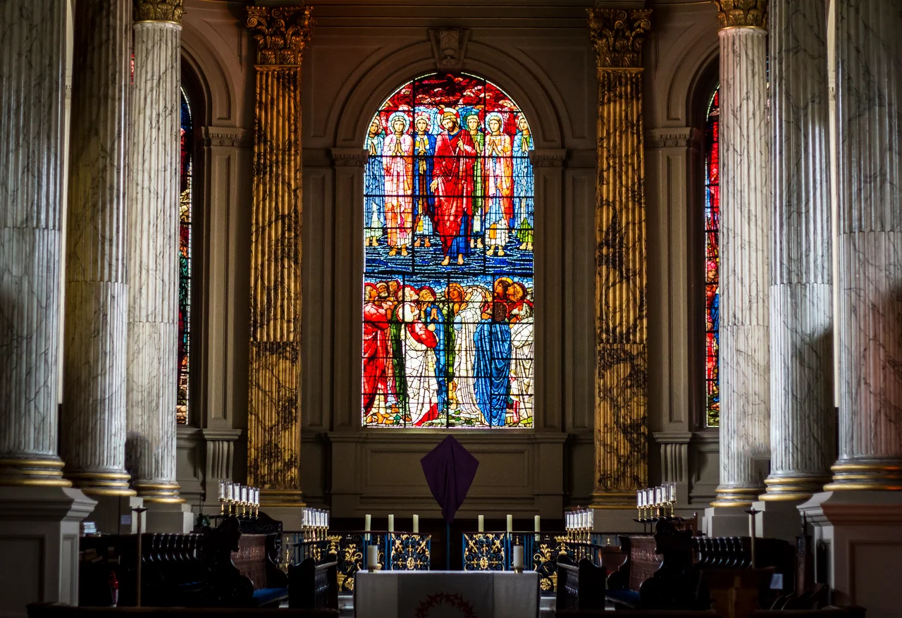 The chancel of St. Philip's Cathedral, Birmingham, showing stained glass by Edward Burne-Jones