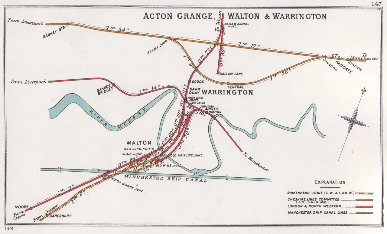 Railway Junctions in Acton Grange, Walton &amp; Warrington pre grouping
