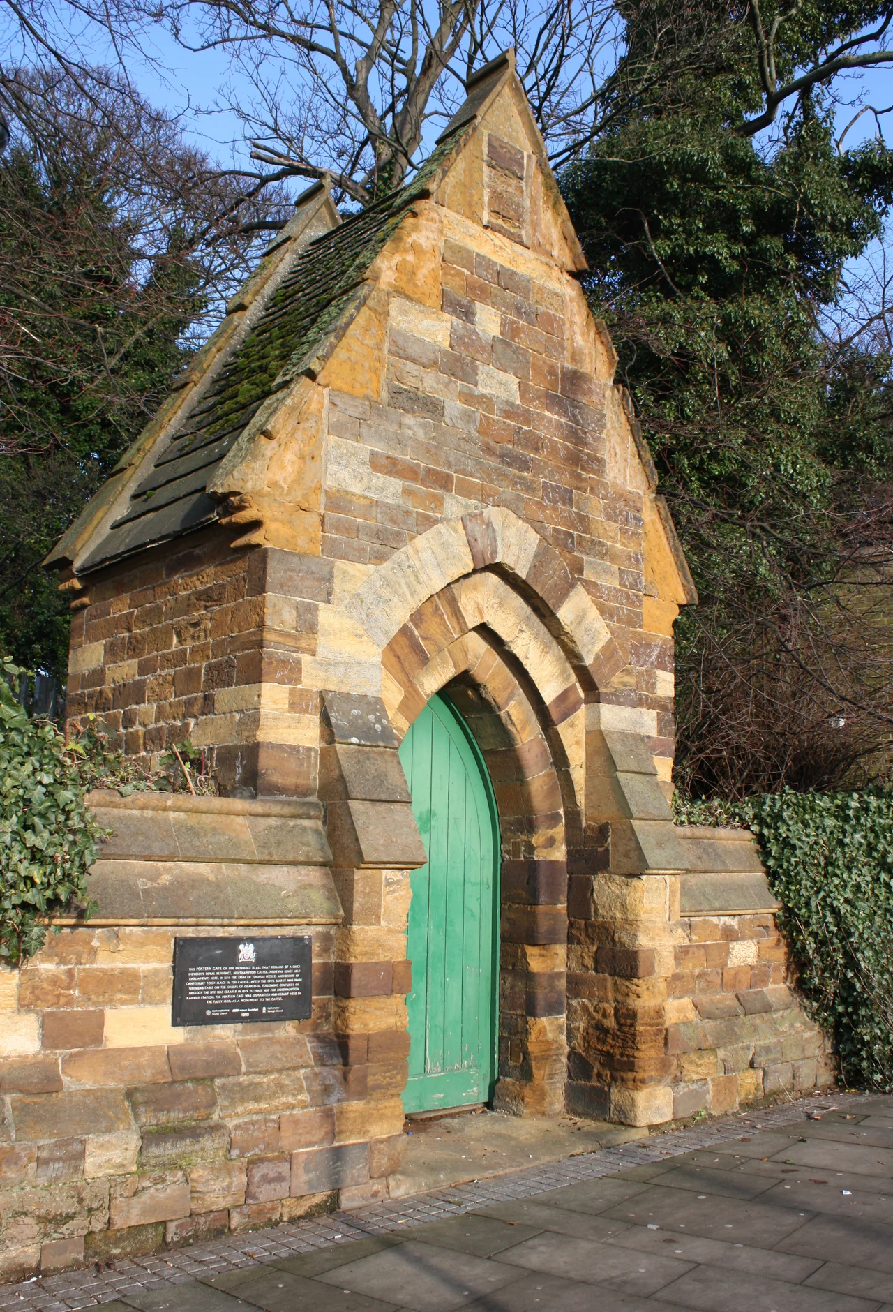 Postern gate remains of Northampton Castle in the wall adjacent to Nothampton Castle Station, taken January 2013
