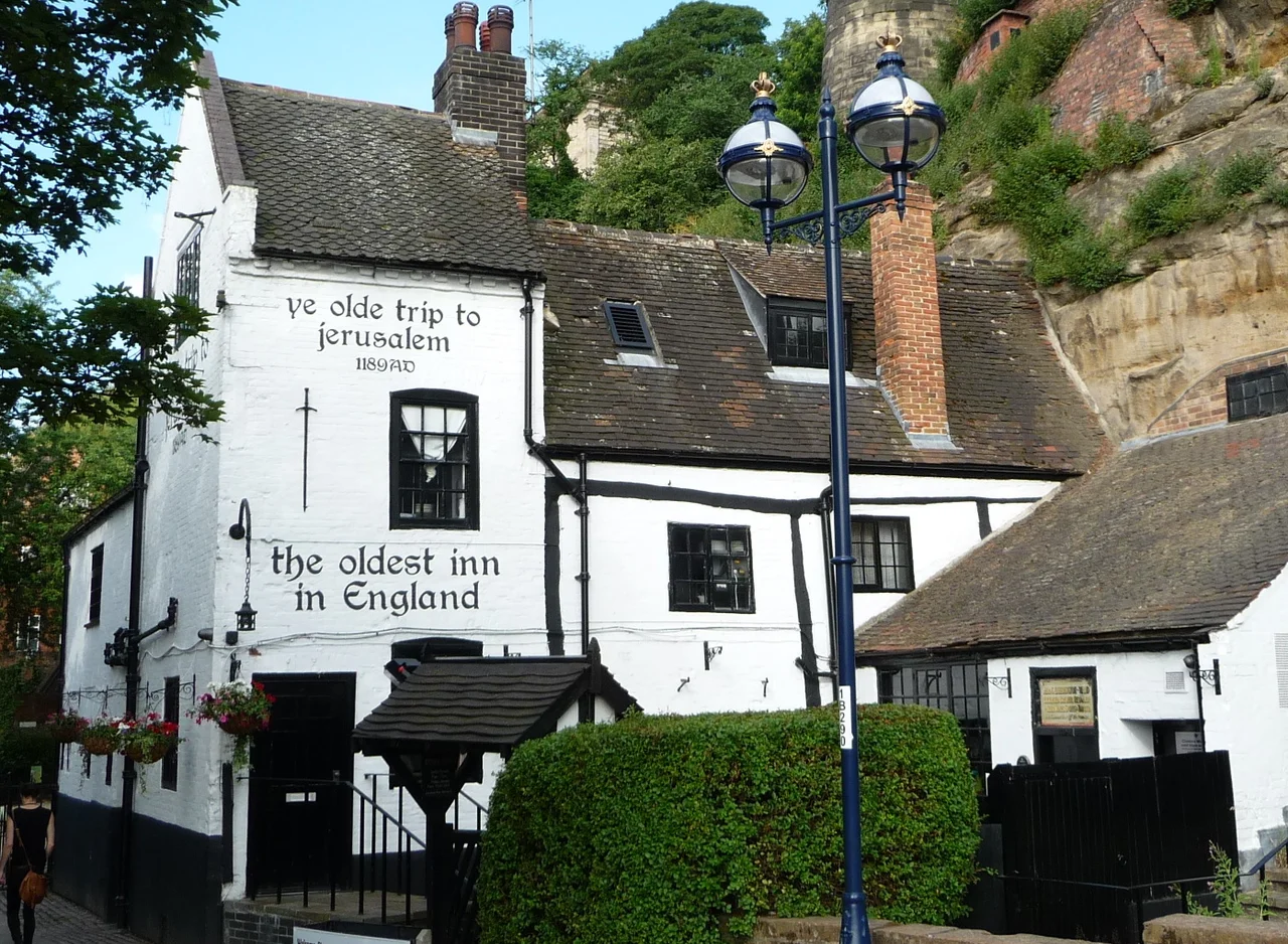 Ye Olde Trip to Jerusalem is a public house in Nottingham which claims to have been established in 1189; however, there is no documentation to verify this date. The building rests against Castle Rock, upon which Nottingham Castle is built, and is attached to several caves, carved out of the soft sandstone.