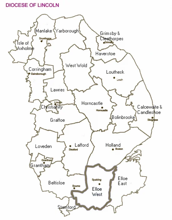 A map of the deaneries in the Diocese of Lincoln