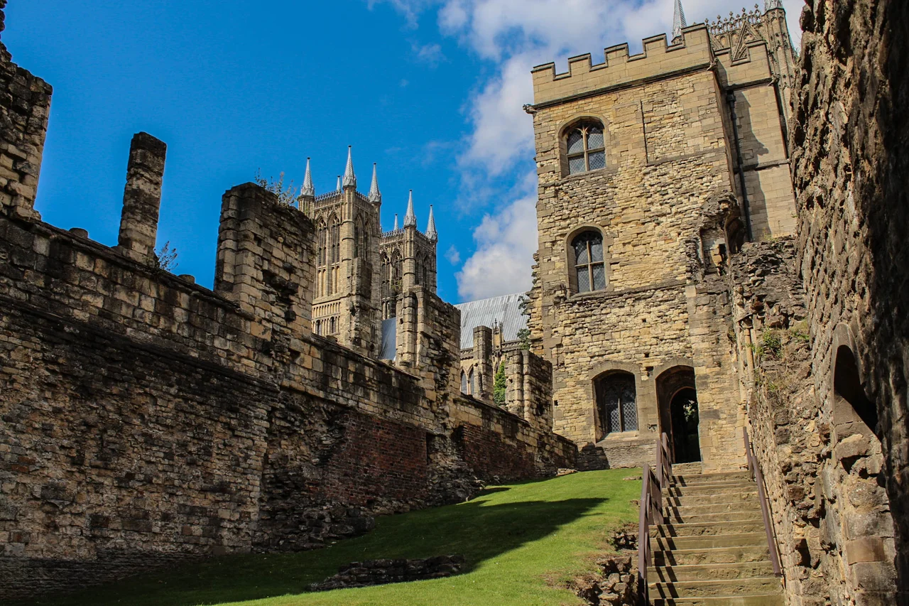 Medieval Bishops Palace in Lincoln. View from the Palace with Lincoln Cathedral behind it.