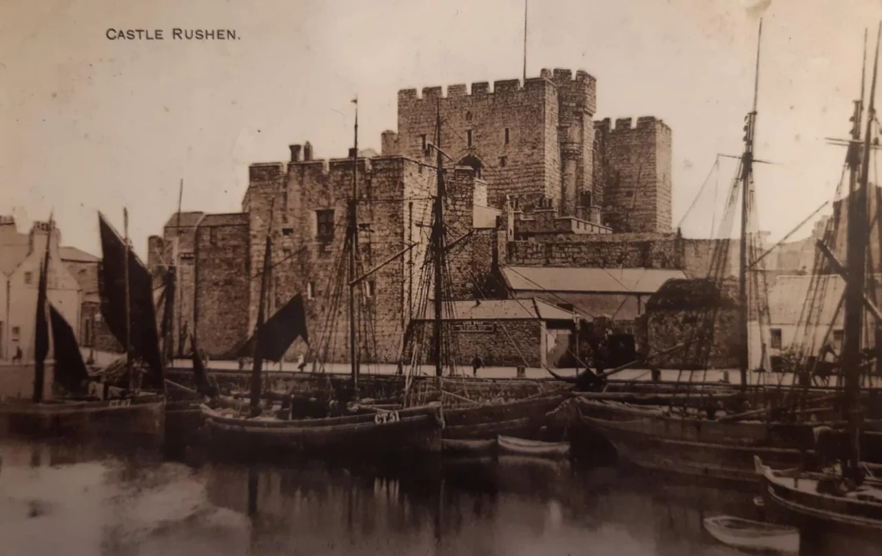 Postcard of Castletown Lifeboat House in the shadow of Castle Rushen