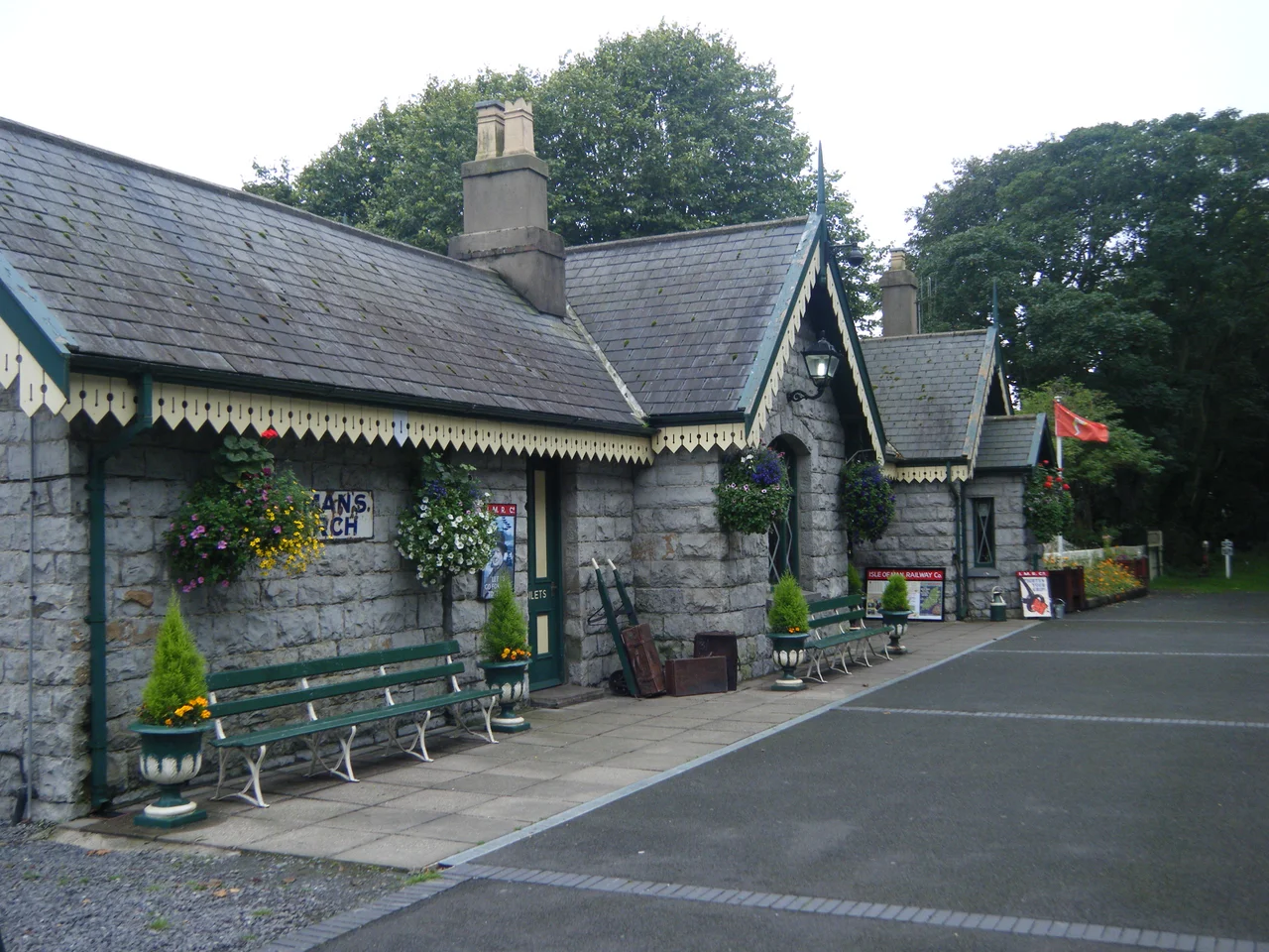 Castletown Station on the Isle of Man Railway dressed for the annual Island At War event