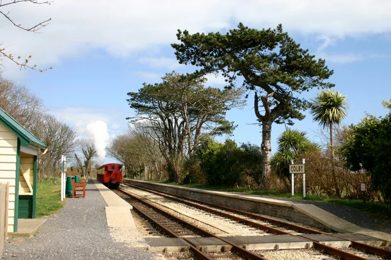 Isle of Man Steam Railway - train in Colby station