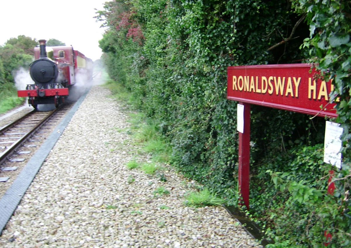 Ronaldsway Halt Isle of Man Railway with train arriving from Douglas 2006