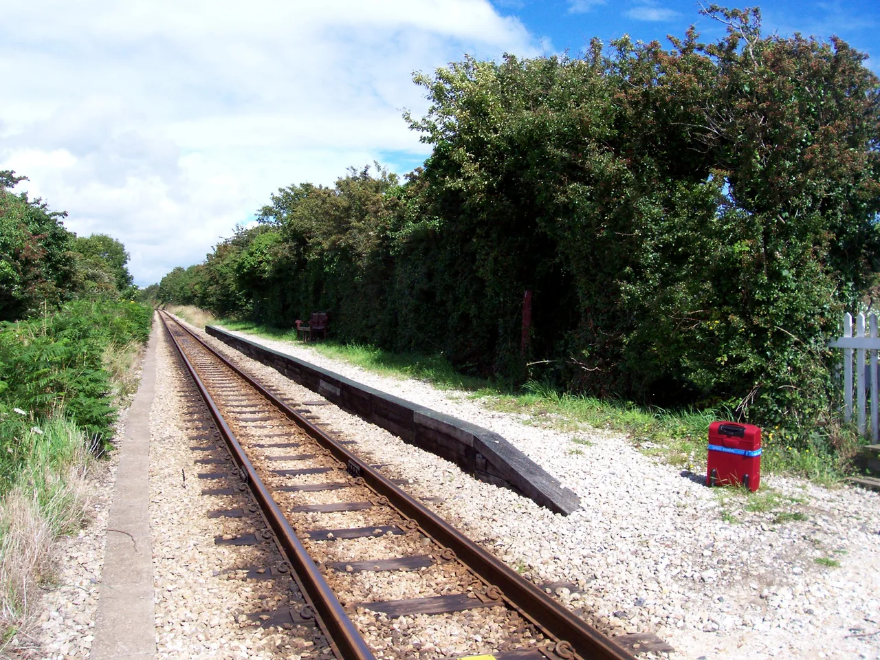 Ronaldsway Halt Isle of Man Railway with train arriving from Douglas 2006