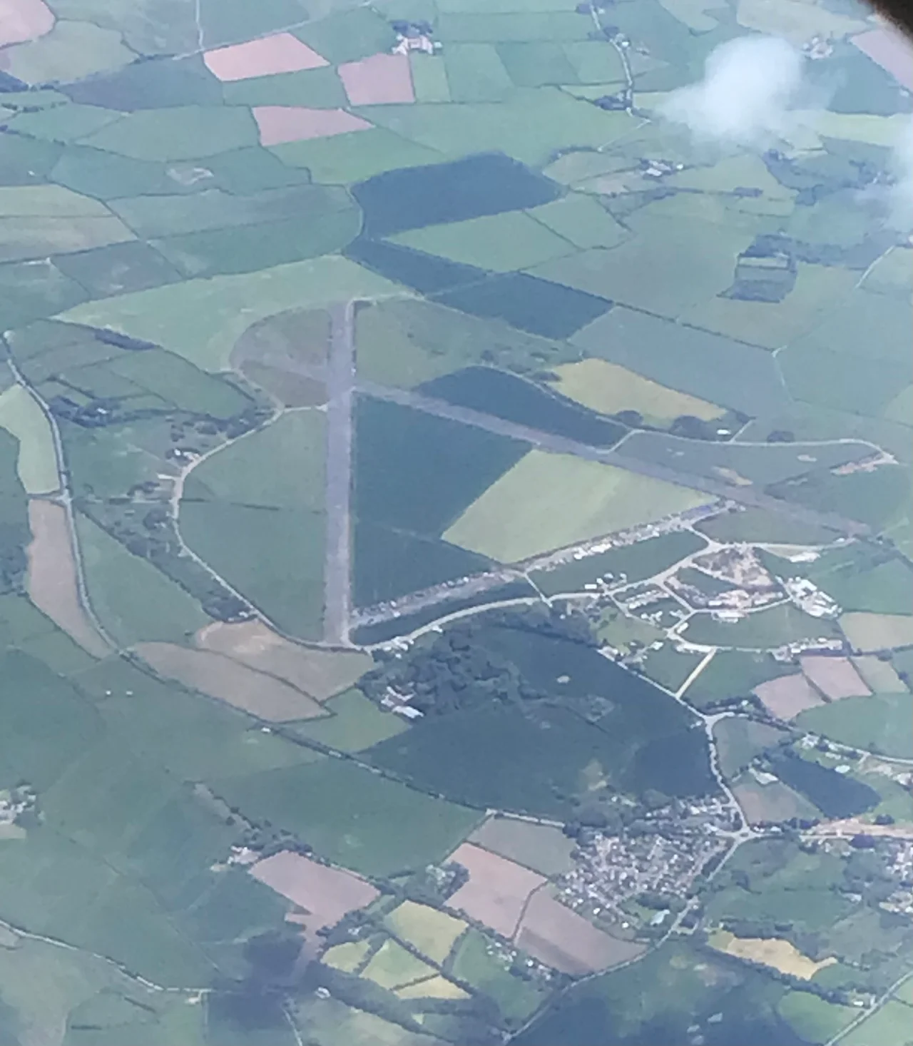 An aerial view of the former RAF Andreas, Isle of Man, May 2022.