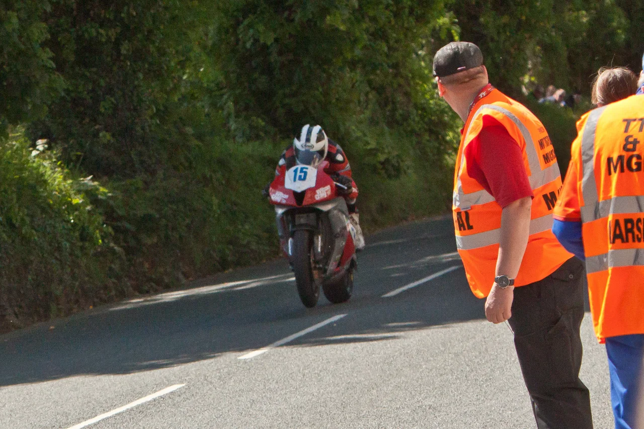 William Dunlop on a Supersport (600cc) machine in 2012 at the Sulby Straight, the fastest point on the Isle of Man TT course