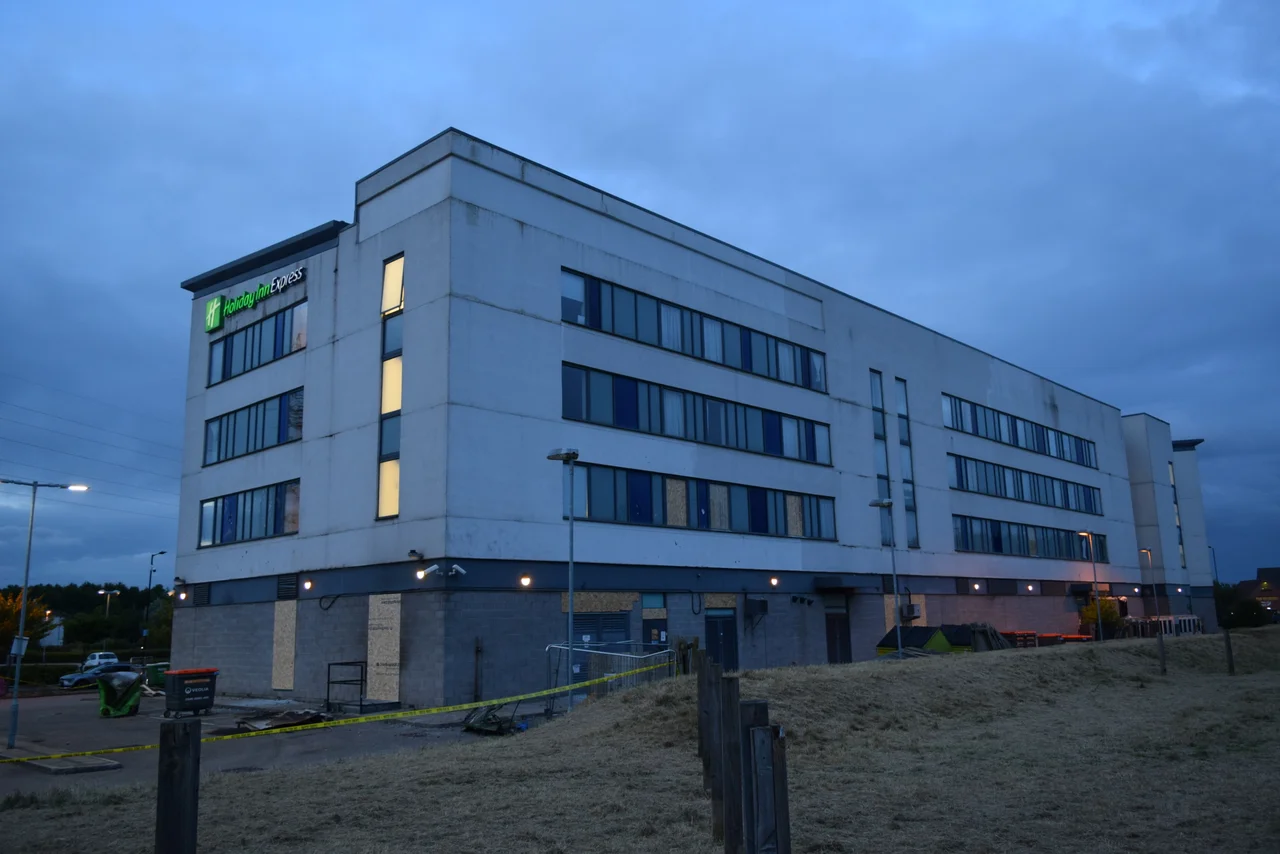 Aftermath of the riot at the Holiday Inn Rotherham North, Manvers, South Yorkshire. Taken on the evening of Monday the 5th August 2024