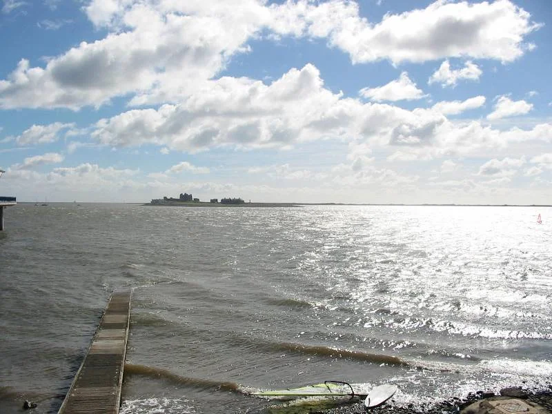 Piel Island from Roa Island on a day when it was too windy for the ferry to operate.
Photograph by Stephen Dawson, 8 September 2001
