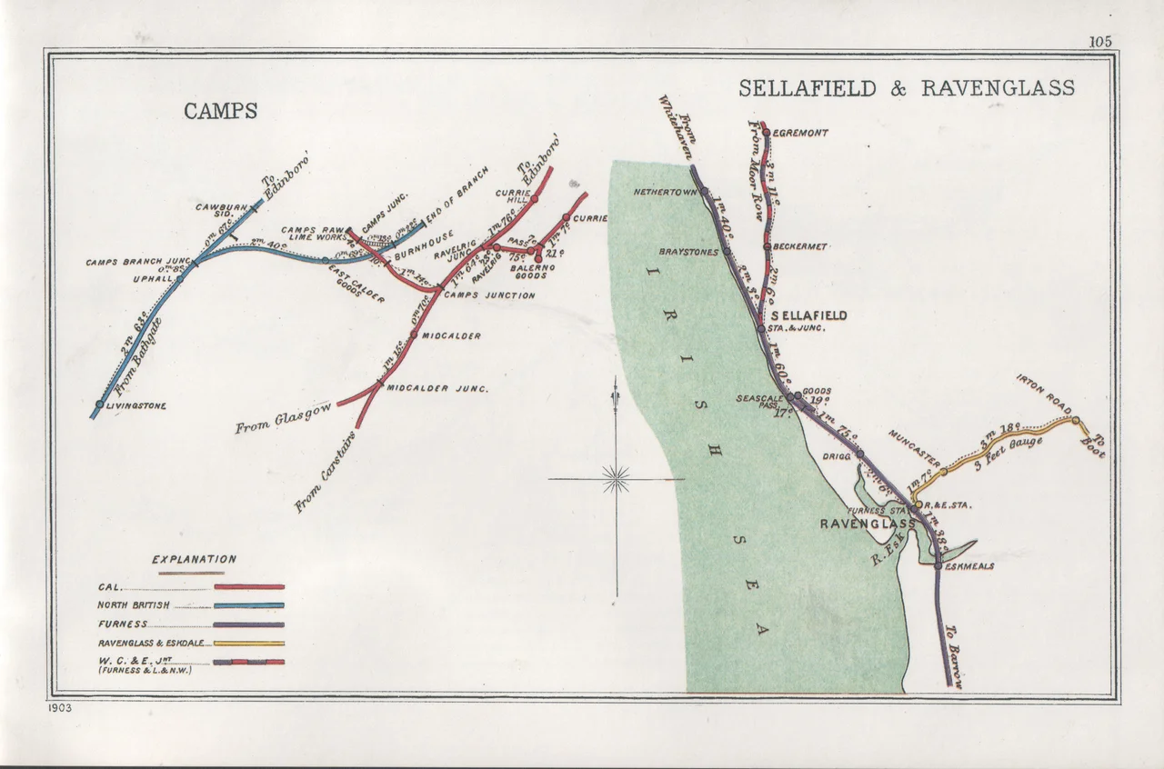 Pre Grouping railway junction around Camps; Sellafield &amp; Ravenglass