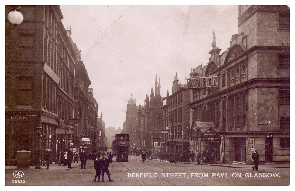 Renfield Street, Glasgow at Renfrew Street with the Pavilion Theatre on right of view