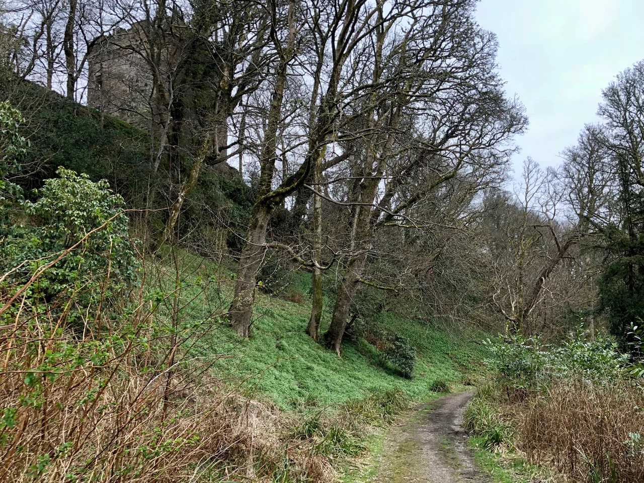Ardgowan Castle, a 15th century tower house in the grounds of Ardgowan House near Inverkip in Scotland. Cliff top location looking over the Firth of Clyde. It was built on the site of the earlier fortress of Inverkip Castle from before the 13th century.