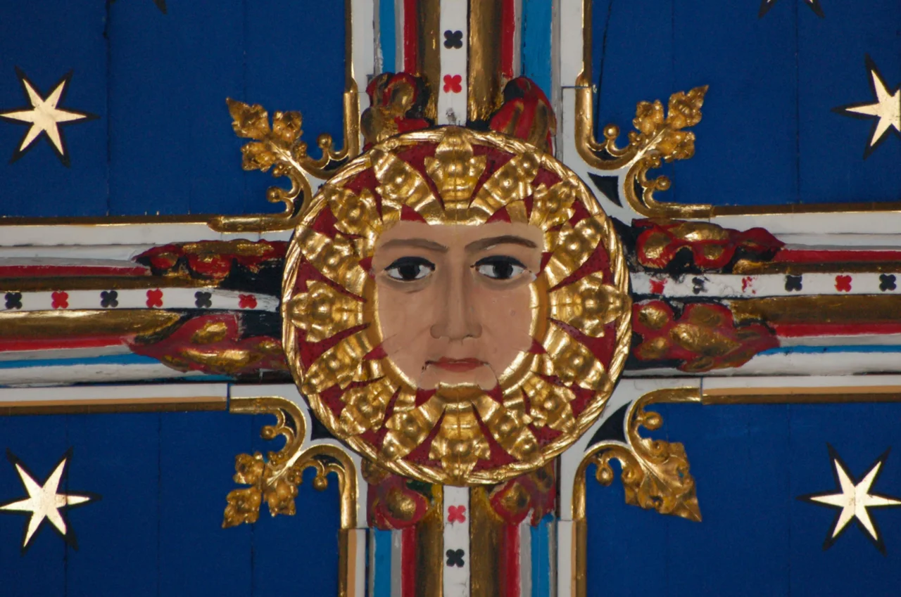 Photograph of the ceiling boss in the centre of the nave ceiling of Carlisle Cathedral