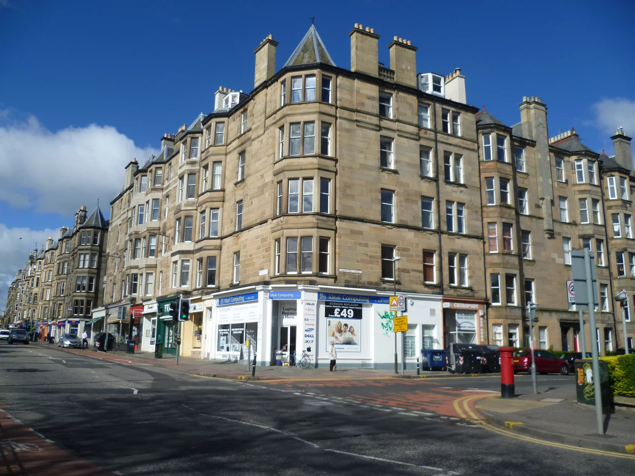 The corner of Bruntsfield Place and Leamington Terrace.