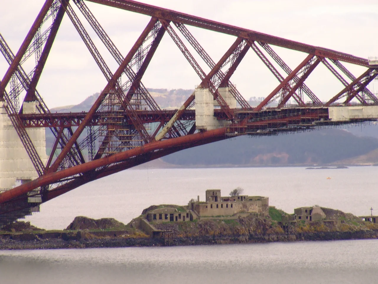 The island of Inchgarvie, in the Firth of Forth, Scotland, which supports the Forth Bridge.
