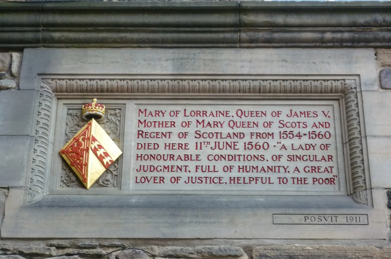 A modern tribute to James V's queen, expressing sentiments that would not be shared by many of her Scottish contemporaries who saw her as an obstacle to the Protestant Reformation. She was taken ill during the Siege of Leith (1560) and returned to the Castle where she died, aged 45. Her body lay for nine months in St. Margaret's Chapel before arrangements were made to take it to France. She was buried in the Convent of Saint-Pierre in Rheims where her sister was Abbess.