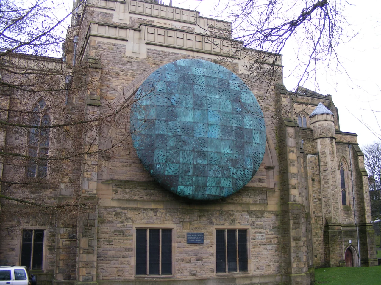 Sculpture on the side of Blackburn Cathedral.