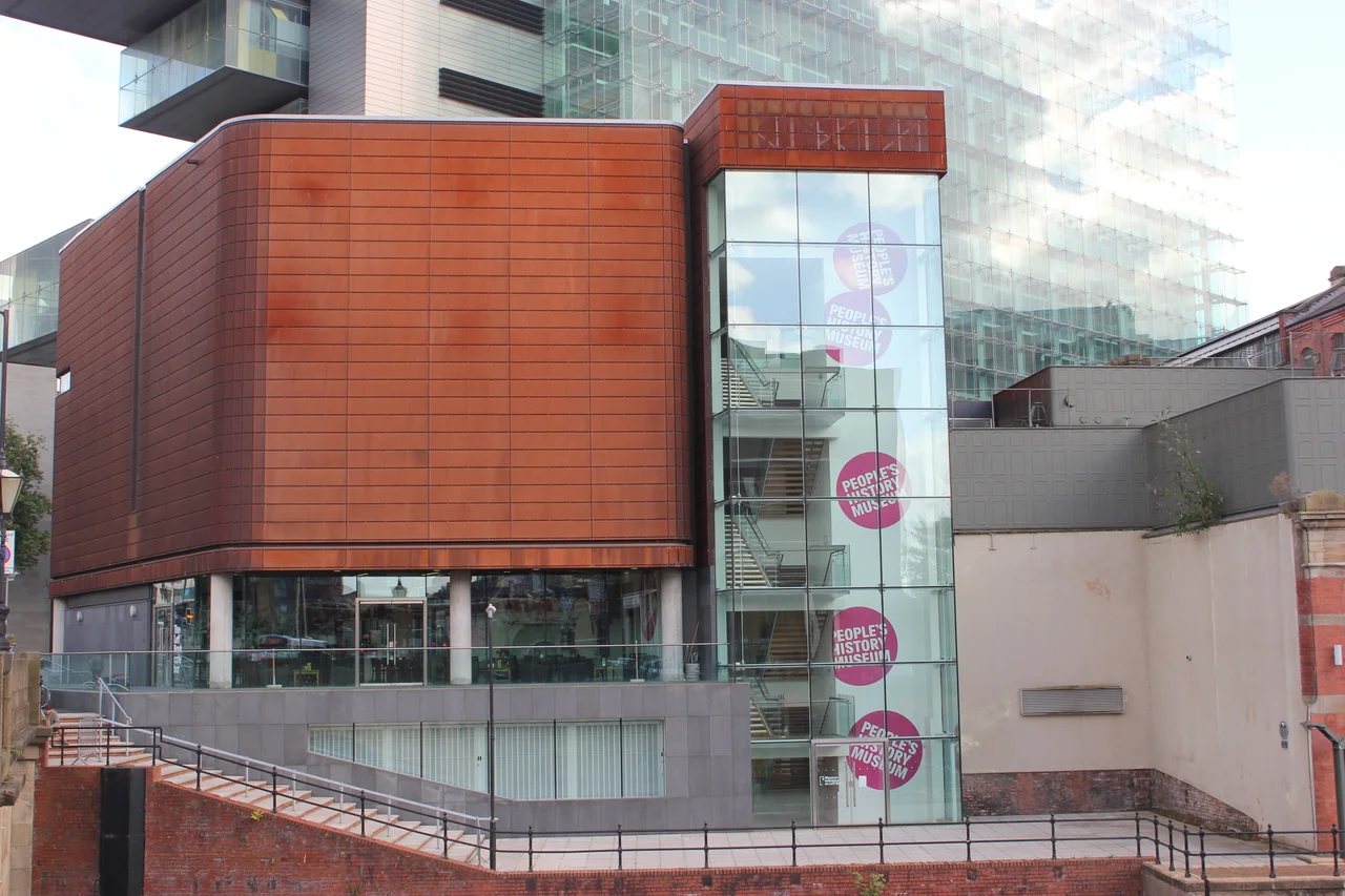 The People's History Museum in Manchester, as viewed from across the River Irwell in Salford