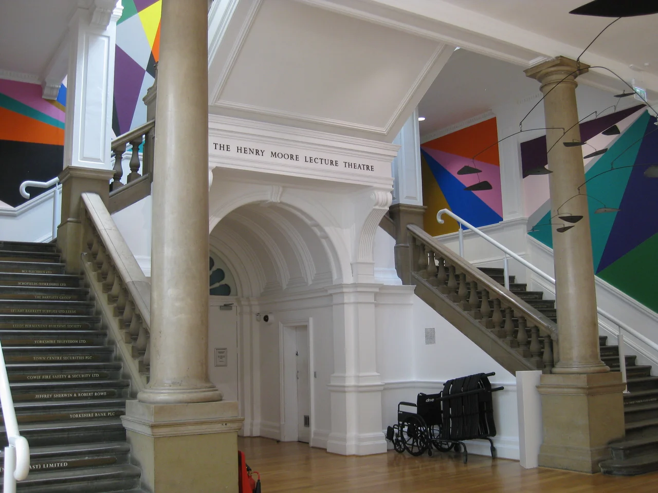 Leeds City Art Gallery, Ground floor entrance hall with staircase and entry to Henry Moore Lecture Theatre.