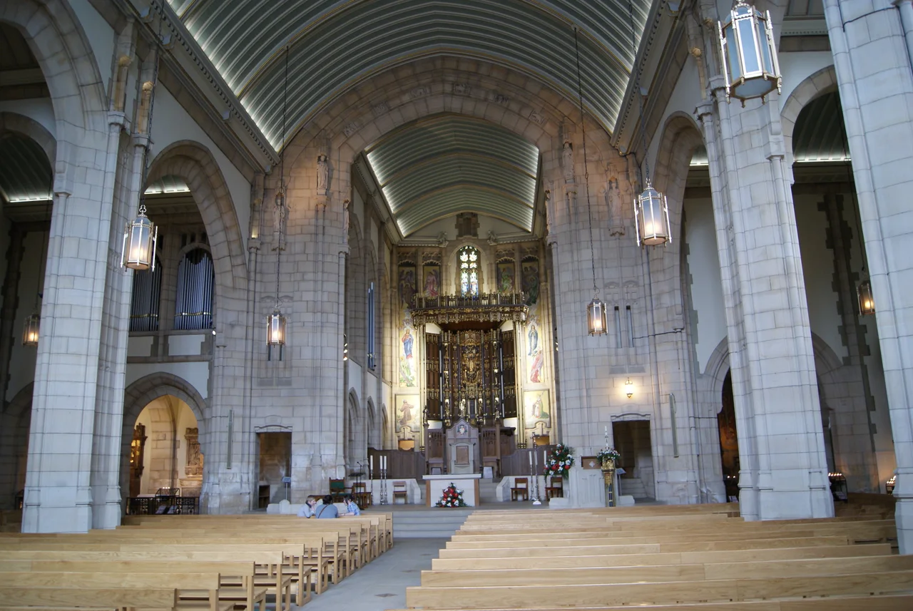 The interior of St Anne's Cathedral, Leeds, looking from the back to the front. Despite its small size it seems quite spacious inside, which surprised me, having never been inside before. Taken on the afternoon of Tuesday the 4th of May 2010.