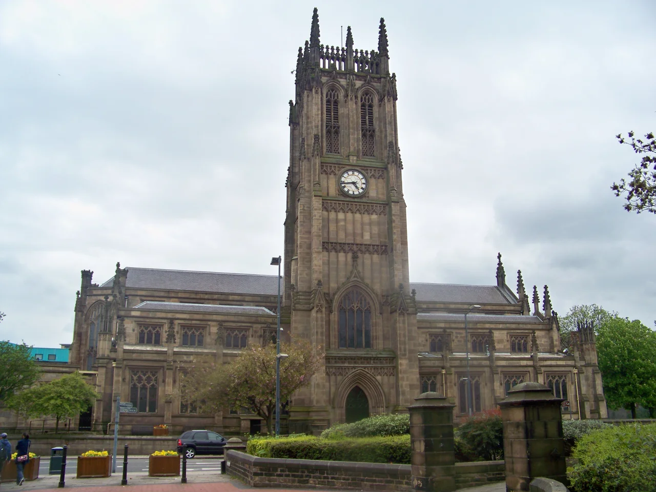 Leeds Parish Church, from 'Church Lane', a pedestrianised thoroughfare at the opposite side of Kirkgate.  Taken on the afternoon of Monday the 12th of May 2010.