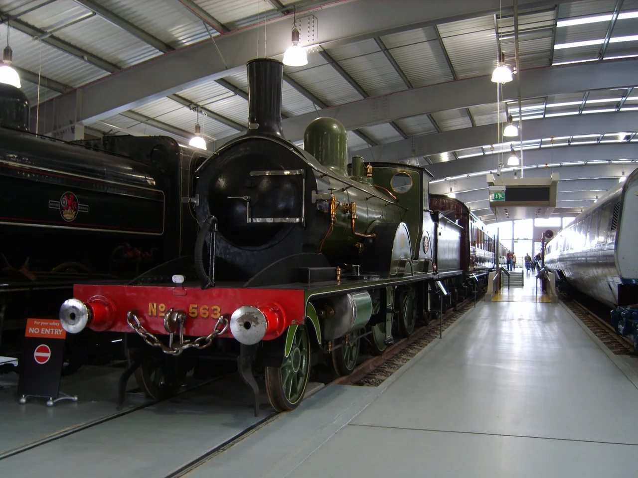 London and South Western Railway Adams T3 class 4-4-0 No. 563, passenger express locomotive built in 1893, the Locomotive. Shown at the Shildon Locomotion Museum. en:Category:Museum collections