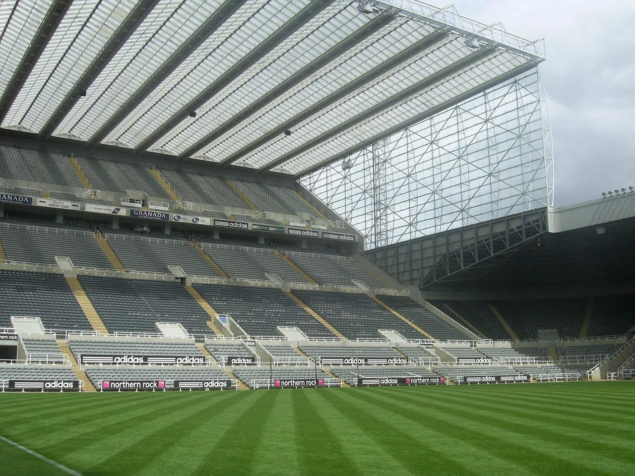 View of the Sir John Hall Stand from the technical area at St James' Park
