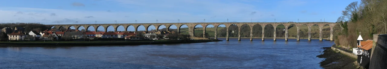 Royal Border Bridge across the Tweed between Berwick-upon-Tweed and Tweedmouth. Panoramic image created from own photos using hugin and enblend.