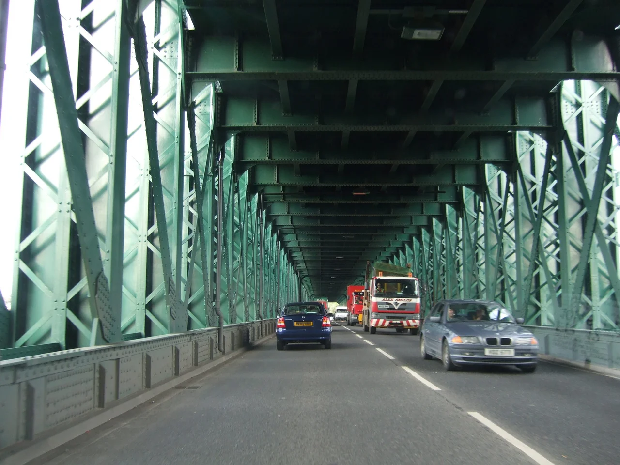 Inside the Queen Alexandra Bridge across the River Wear at Sunderland, England.