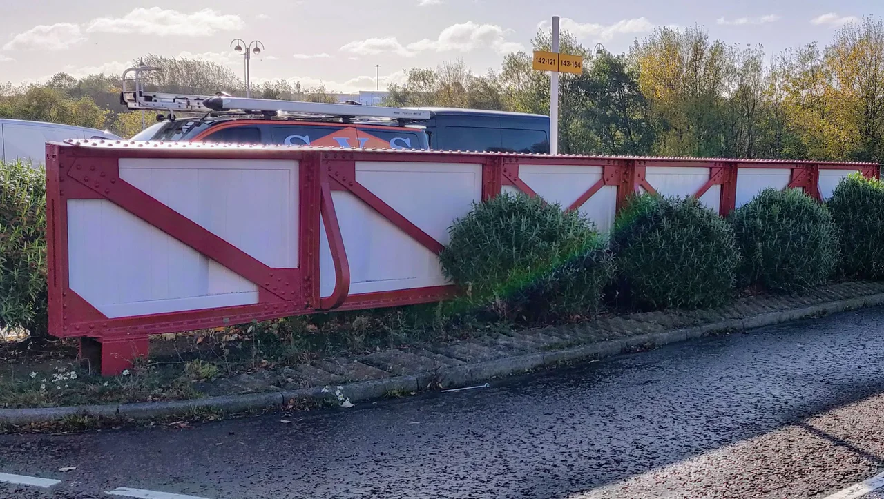 Fragments of Archibald Leitch's criss-cross lattice work, taken from the Main Stand at Roker Park and used within the car park at the Stadium of Light